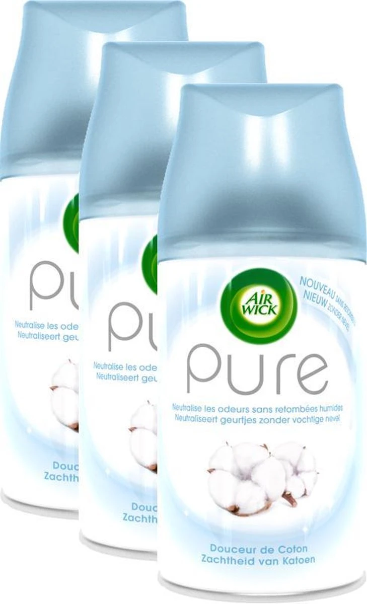 Air Wick Freshmatic Automatische Spray Luchtverfrisser - Pure Zachtheid Van Katoen Navulling - 3 Stuks - Voordeelverpakking 1 Air Wick Freshmatic Automatische Spray Luchtverfrisser - Pure Zachtheid Van Katoen Navulling - 3 Stuks - Voordeelverpakking