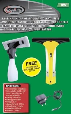 Hofftech Ruitenreiniger Oplaadbaar + Sproeifles -Huishoudelijke Benodigdheden 747x1200