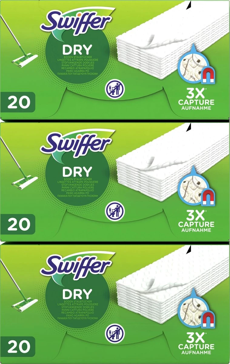 Swiffer Vloerreiniger Droge Vloerdoekjes - Voordeelverpakking 3 X 20 Navullingen 1 Swiffer Vloerreiniger Droge Vloerdoekjes - Voordeelverpakking 3 X 20 Navullingen