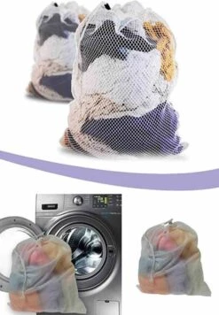 Wasnet Waszak - Groot - XL - 60 X 80 CM - Wit - Treksysteem - Trekbandsluiting - Polyester - Laundry Bag -Huishoudelijke Benodigdheden 832x1200 1