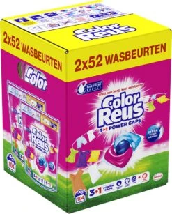 Color Reus Power Caps Wascapsules - Wasmiddel Capsules - Voordeelverpakking - 2x52 Wasbeurten -Huishoudelijke Benodigdheden 966x1200