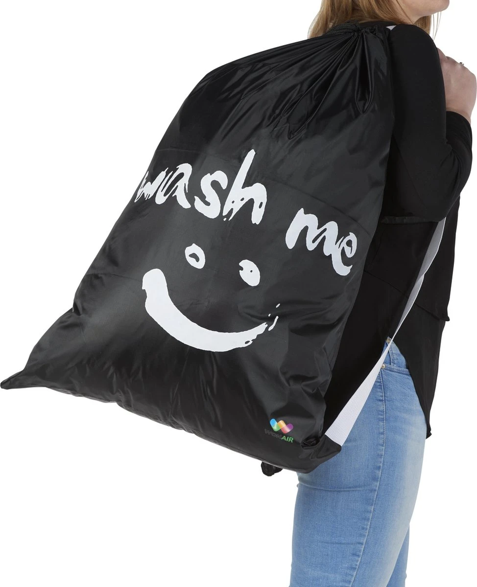 Wonair - Waszak Groot - 60x90cm - Zwart - Met Trekkoord En Draagband 9 Wonair - Waszak Groot - 60x90cm - Zwart - Met Trekkoord En Draagband - Afbeelding 9
